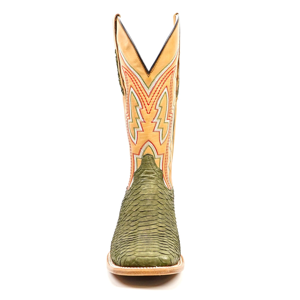 Braxton Python Boots - Olive - Square Toe - Gomez Western Wear