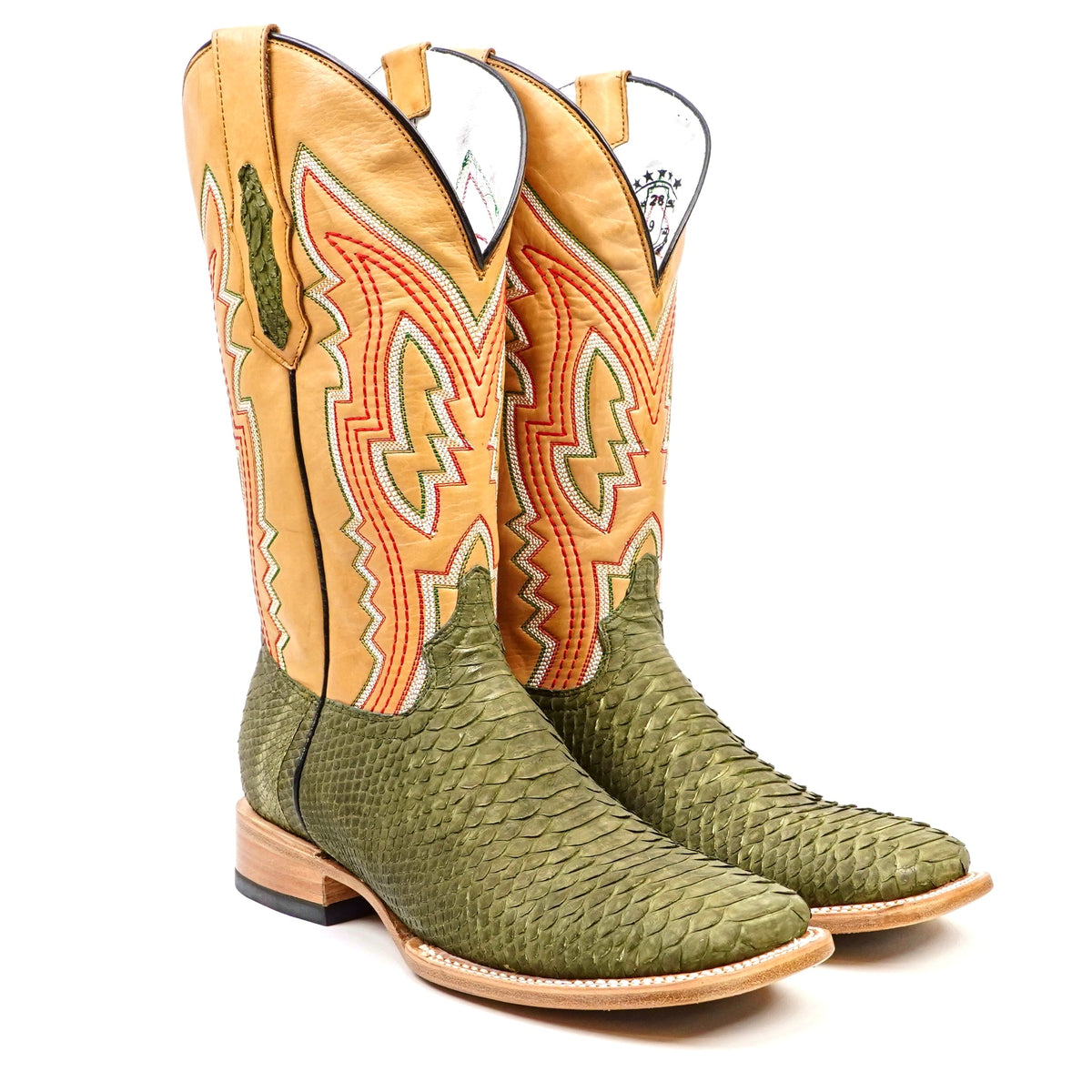 Braxton Python Boots - Olive - Square Toe - Gomez Western Wear
