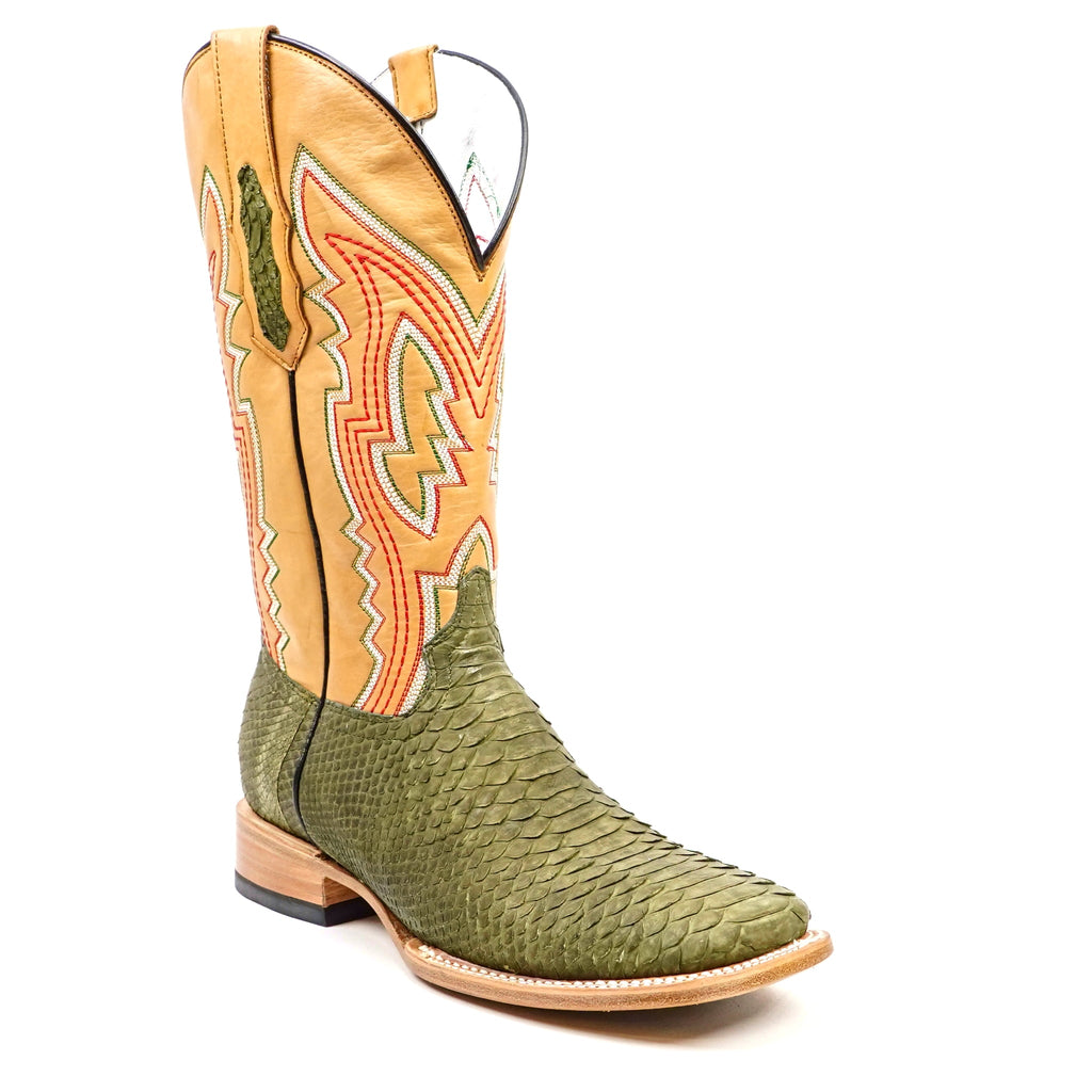 Braxton Python Boots - Olive - Square Toe - Gomez Western Wear