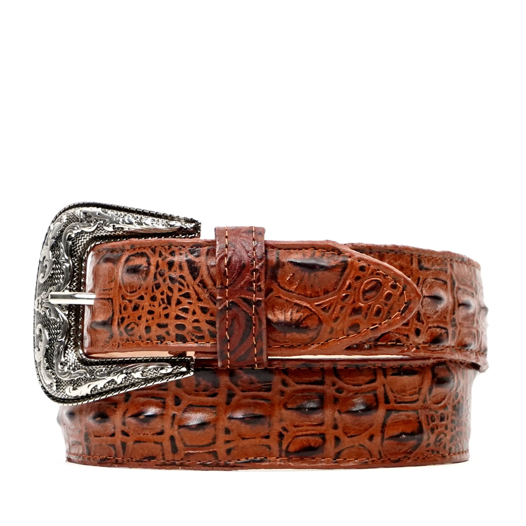 Caiman Cognac Belt - Embossed Leather (C-IMI) - Gomez Western Wear