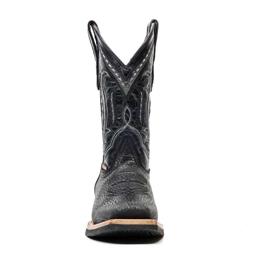 Cheyenne Black Leather Boots (Youth) - Slip-Resistant Sole - Rodeo Toe (E28) - Gomez Western Wear