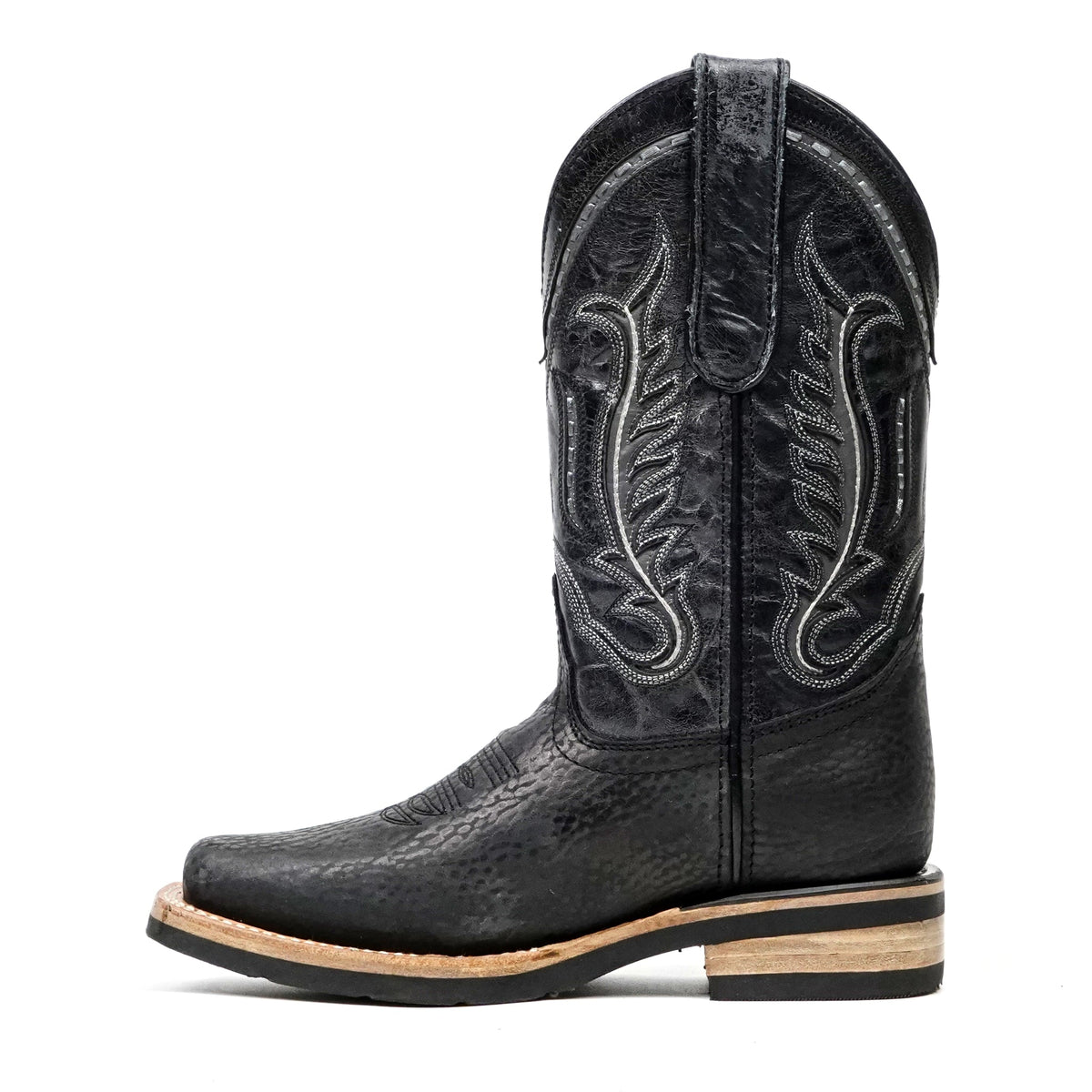 Cheyenne Black Leather Boots (Youth) - Slip-Resistant Sole - Rodeo Toe (E28) - Gomez Western Wear
