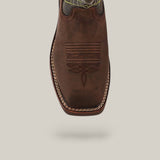 Close-up of a single Activator H2o Drk Brow boot (10060894) with decorative stitching on the square toe, visible welt and sole. The brown leather cowboy boot is waterproof and set against a plain light gray background.