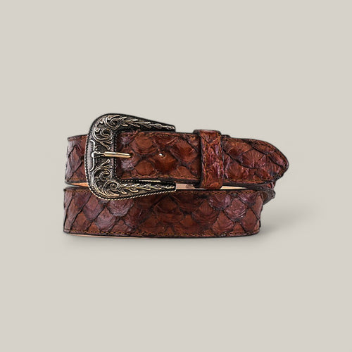 Exotic Full Quilt Pirarucu Fish - Texas Buckle - Brown Belt