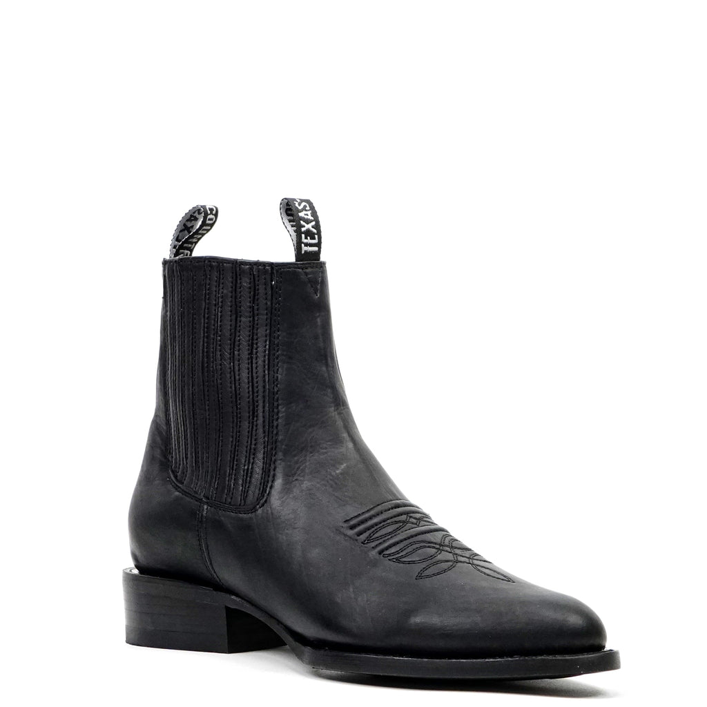 Clayton Black Leather Ankle Boots - Roper Toe (E964) - Gomez Western Wear