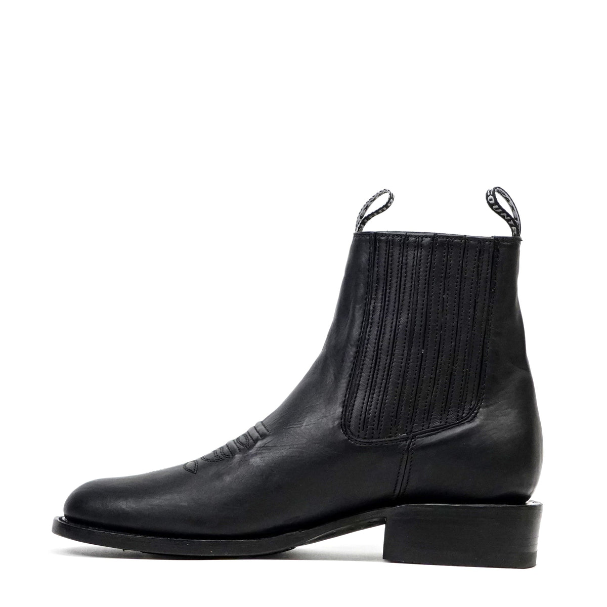 Clayton Black Leather Ankle Boots - Roper Toe (E964) - Gomez Western Wear