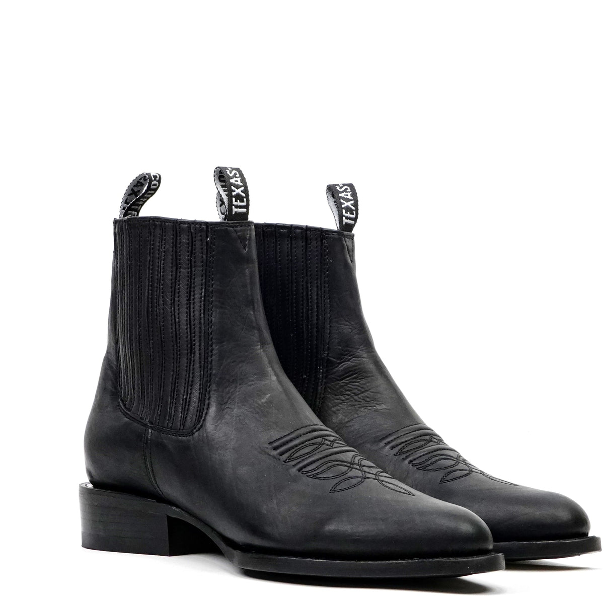 Clayton Black Leather Ankle Boots - Roper Toe (E964) - Gomez Western Wear