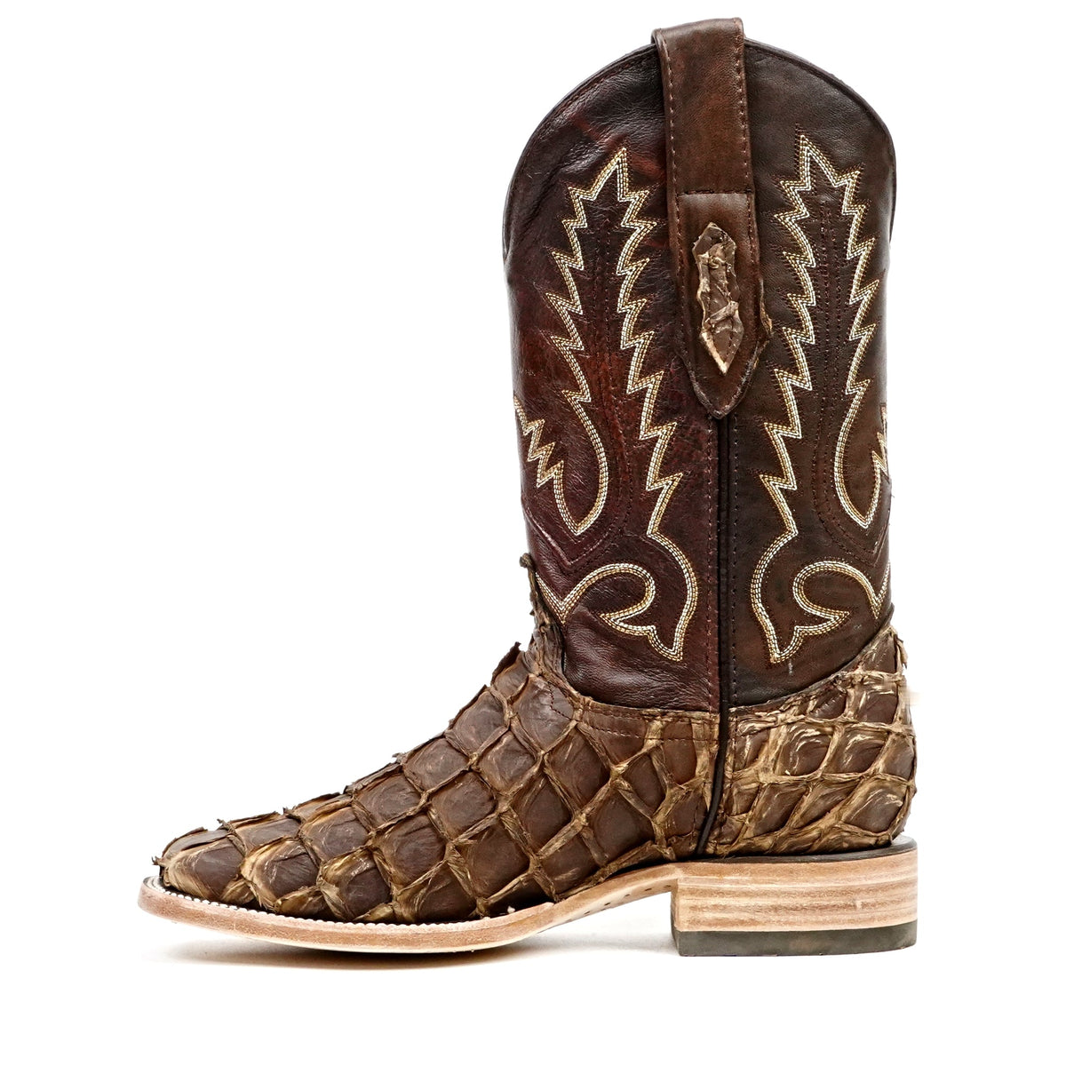 Connor Pirarucu Fish Boots - Oryx Choco - Square Toe (PZ60) - Gomez Western Wear