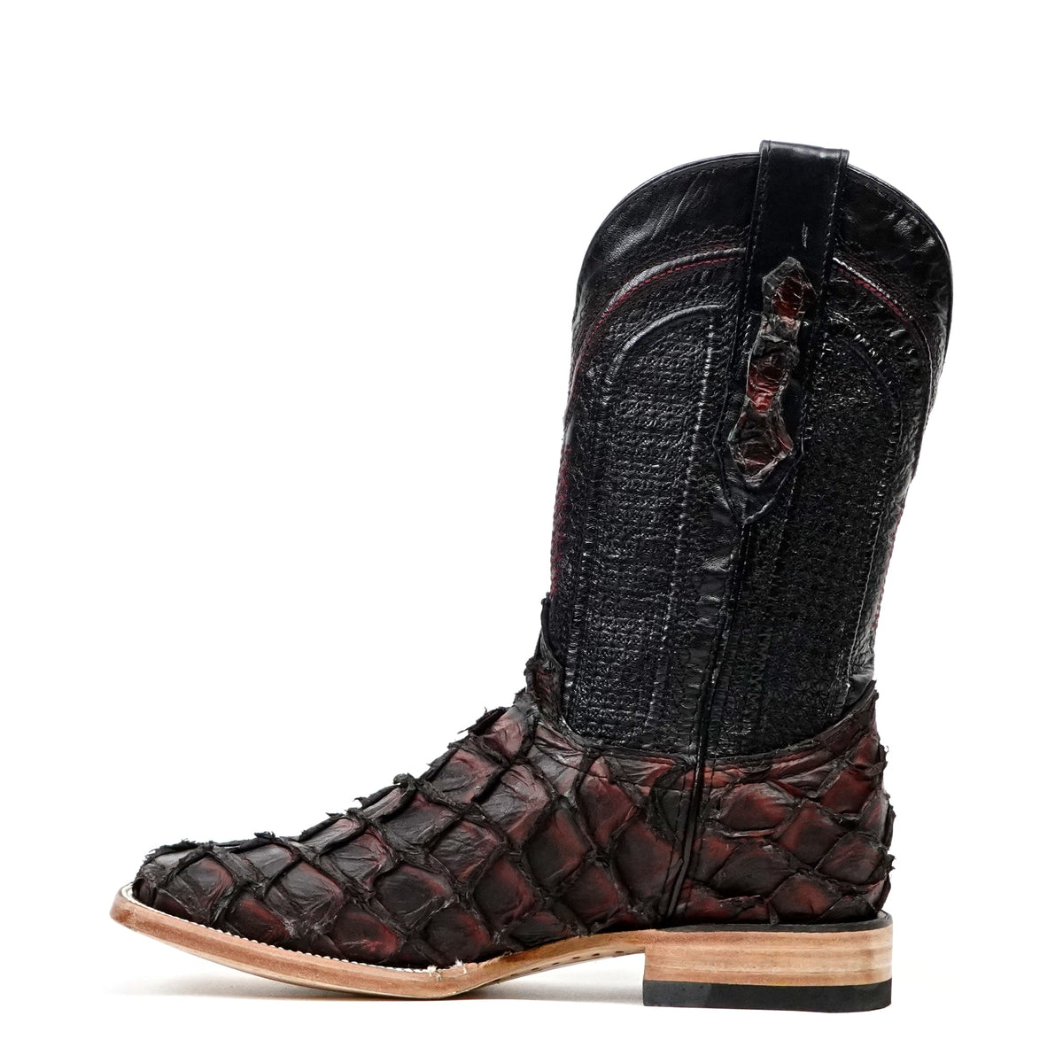Connor Pirarucu Fish Boots - Red - Square Toe (PZ60) - Gomez Western Wear
