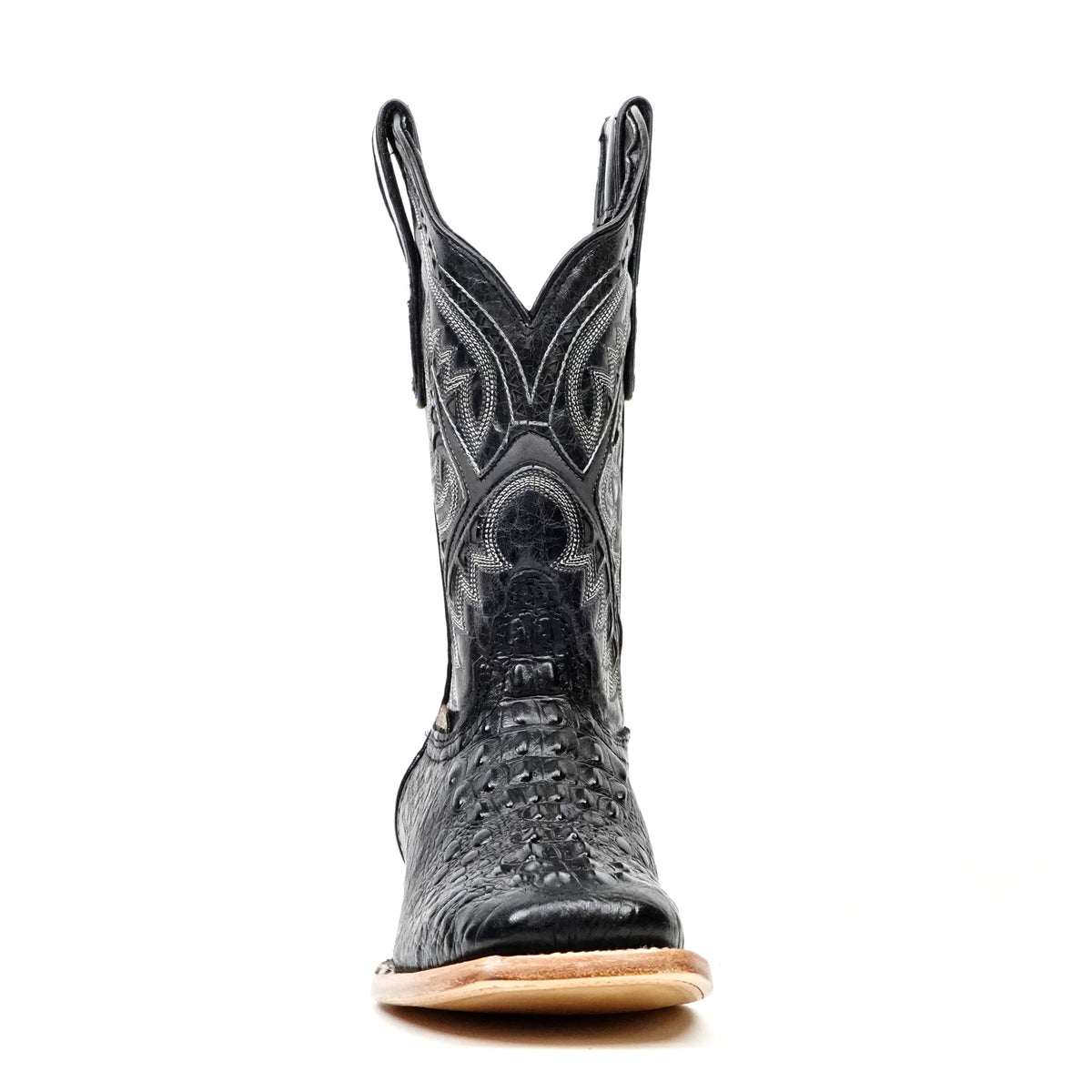 Crocodile Black Boots (Youth) - Embossed Leather - Square Toe (E427) - Gomez Western Wear