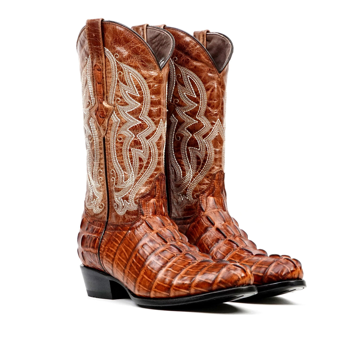 Crocodile Tail Cognac Boots - Embossed Leather - Round Toe (E437) - Gomez Western Wear
