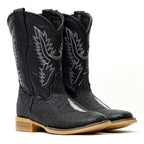 Kids Black Stingray Boots - Embossed Leather - Square Toe (K20-1) - Gomez Western Wear