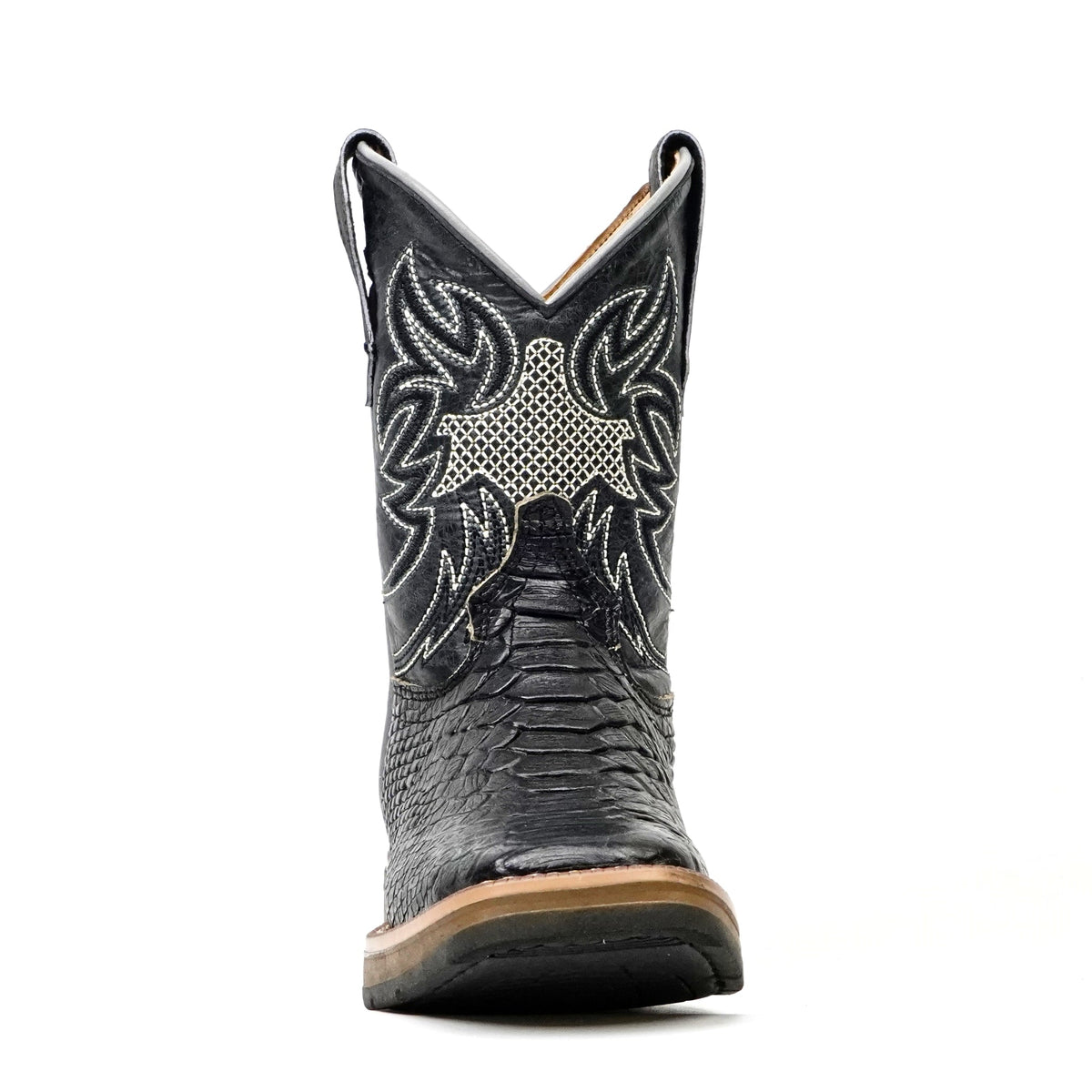 Kids Python Black Boots - Embossed Leather - Square Toe - Gomez Western Wear