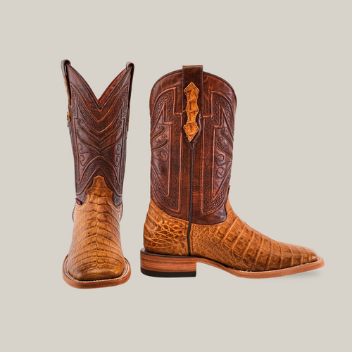 Exotic Caiman Horn Back - Brown - Square Toe