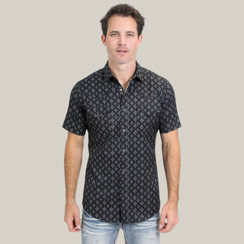 Mens Performance Western Short Sleeve Aztec Print Black Shirt -  PGW10630