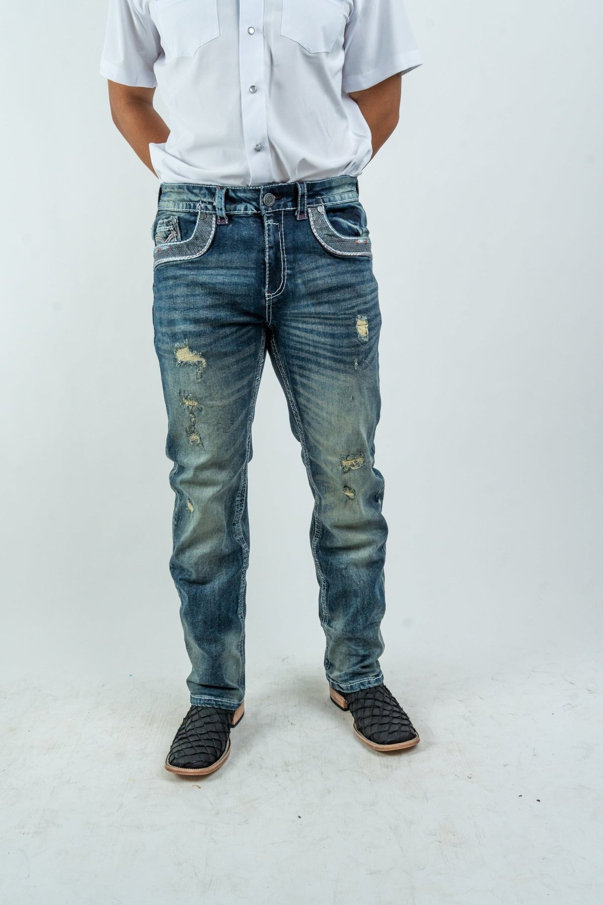 Men's Western Straight Fit Dark Blue Denim Jeans (RS-015) - Gomez Western Wear