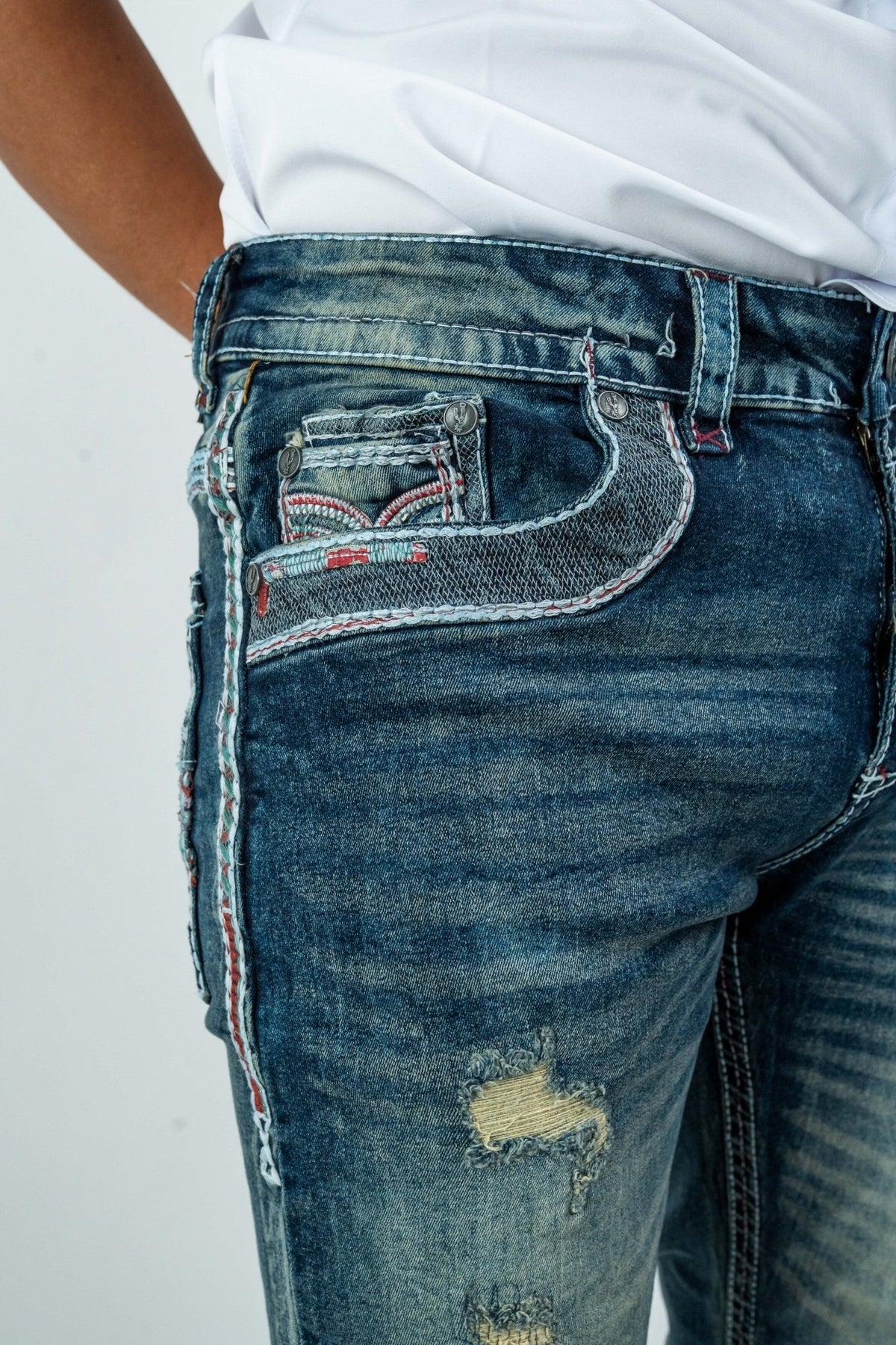 Men's Western Straight Fit Dark Blue Denim Jeans (RS-015) - Gomez Western Wear