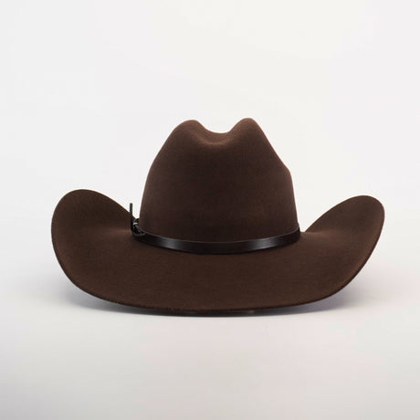 The 6X Chihuahua Brown, a premium sheep wool cowboy hat with a wide brim and slightly curved crown, featuring a black leather hatband, is displayed against a plain white background.