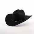 The 6X Sinaloa Black cowboy hat features a wide brim and decorative band with silver conchos, celebrating Western heritage. Its showcased on a plain white background.