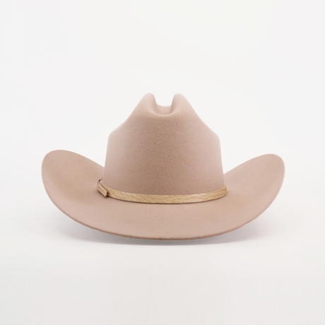 6X Sinaloa Belly, a tan cowboy hat with a wide brim and light brown band, showcasing Western heritage against a plain white background.