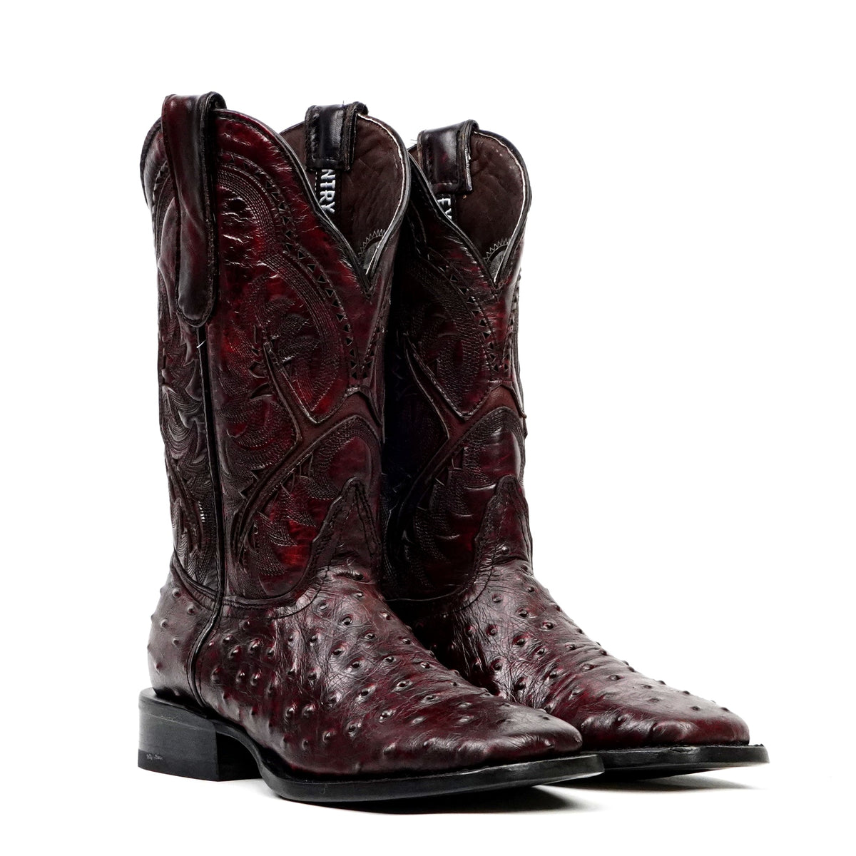 Ostrich Black Cherry Boots - Embossed Leather - Square Toe (E424) - Gomez Western Wear