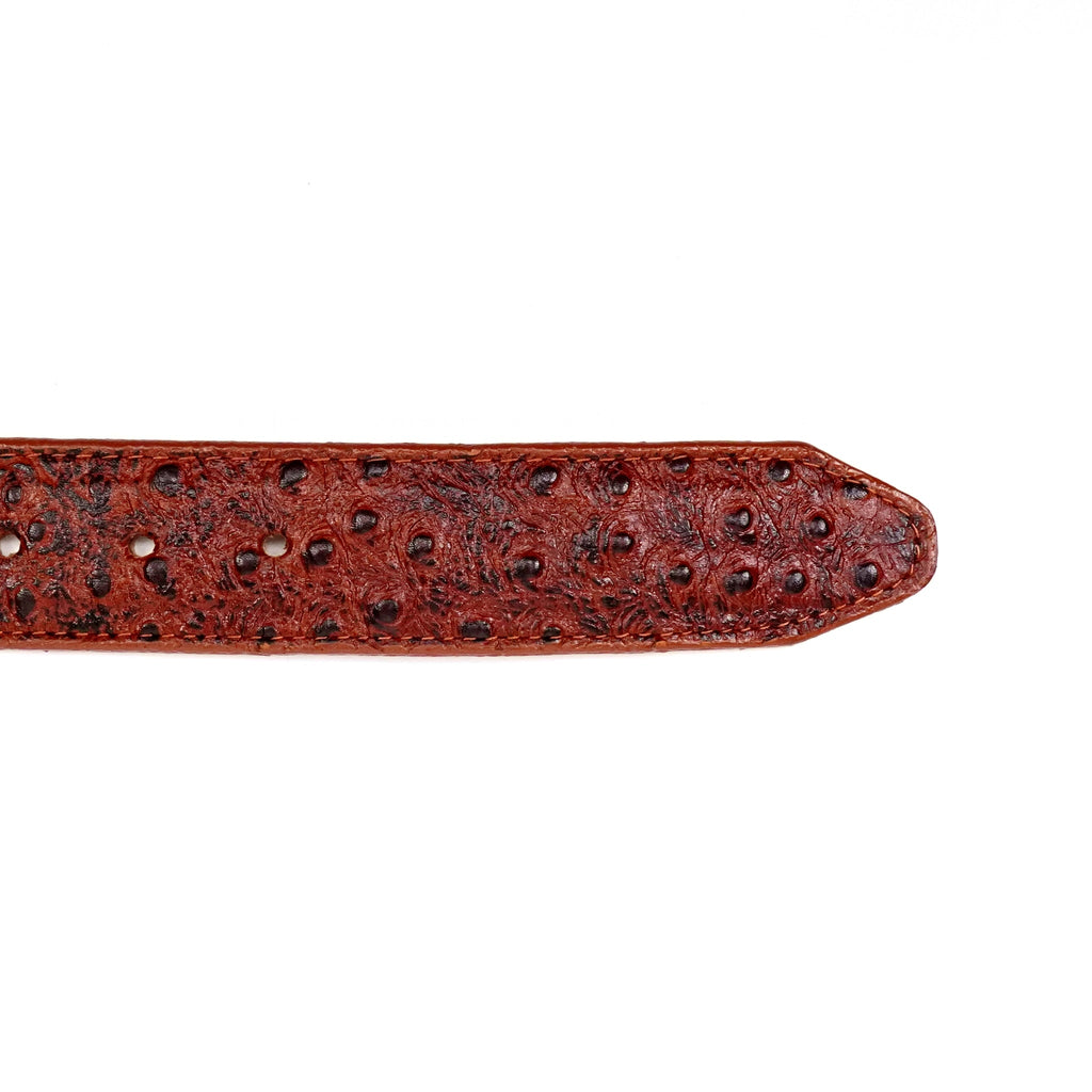 Ostrich Embossed Leather Belt - Cognac (C-IMI) - Gomez Western Wear