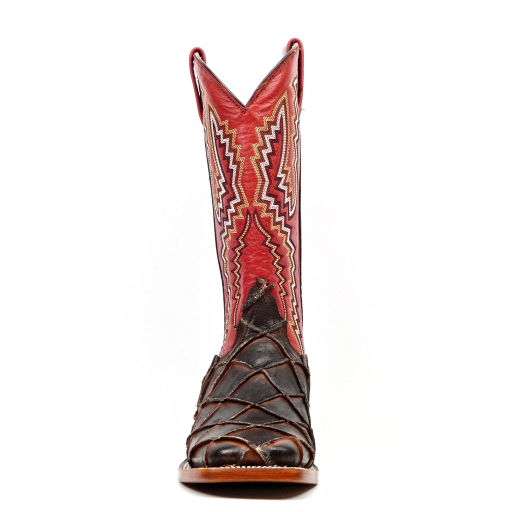Pirarucu Fish Tobacco Boots - Embossed Leather - Square Toe (E962) - Gomez Western Wear