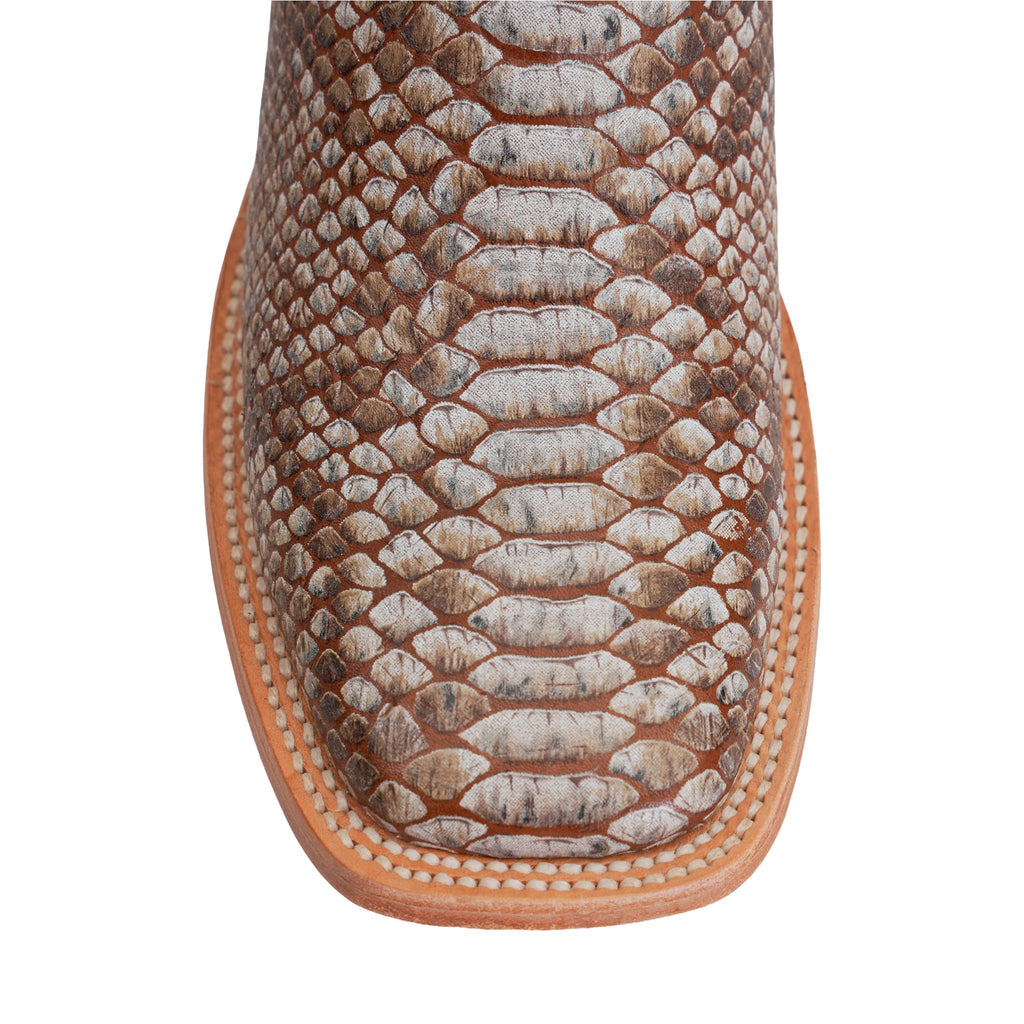 Python Natural Camel Boots - Embossed Leather - Square Toe (E913) - Gomez Western Wear