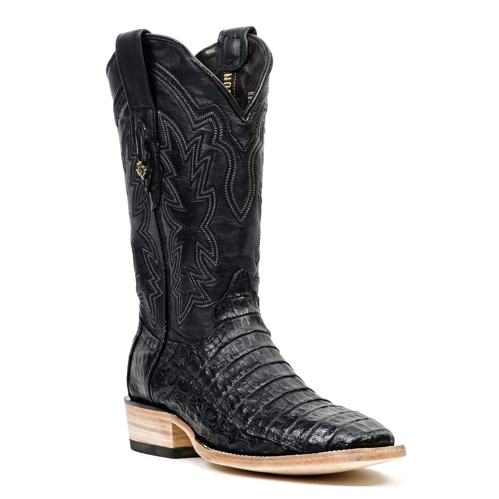 Rhodes Caiman Belly Boots - Black - Cutter Toe (LM26) - Gomez Western Wear