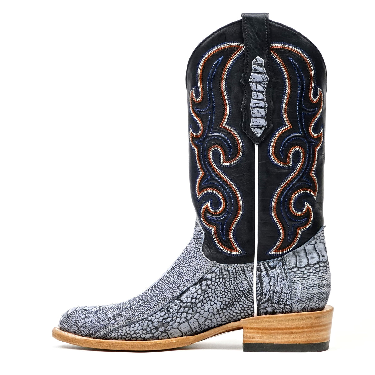 Ridge Ostrich Leg Boots - Denim Blue - Roper Toe - Gomez Western Wear