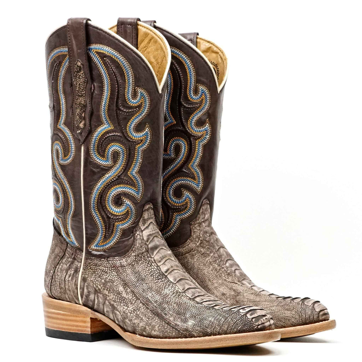 Ridge Ostrich Leg Boots - Rustic Brown - Roper Toe - Gomez Western Wear