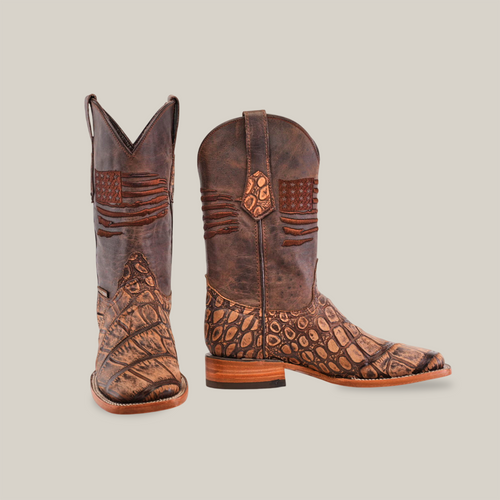 American Alligator Print Rustic Brown - Square Toe