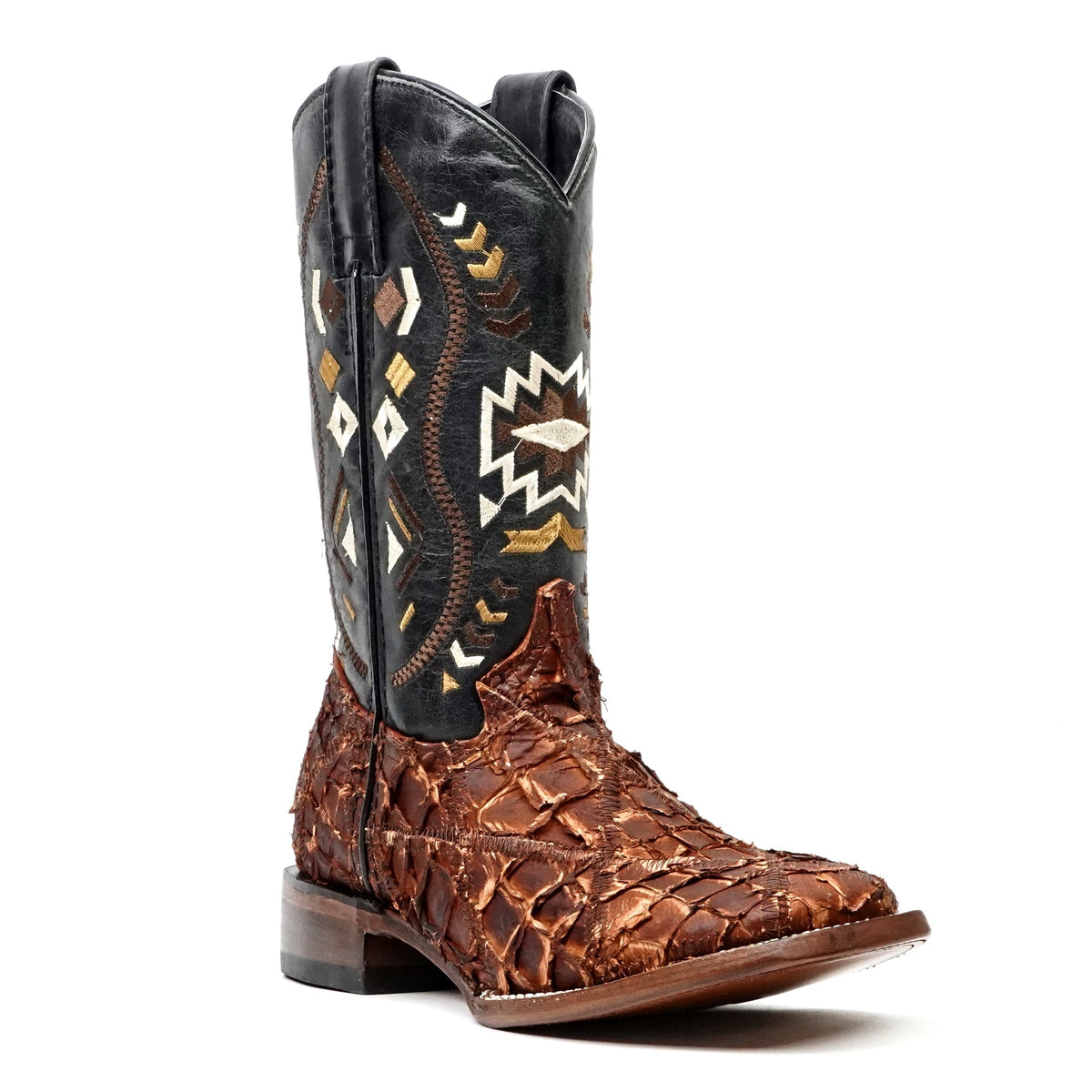 Shedron Pirarucu Fish Patchwork Boots (Youth) - Square Toe (R003) - Gomez Western Wear