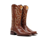 Snake Cognac Boots - Embossed Leather - Round Toe (E953) - Gomez Western Wear