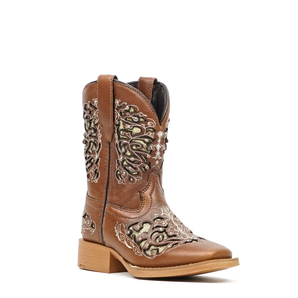 Tan & Crystals Girls Boots - Slip-Resistant Soles - Square Toe - Gomez Western Wear