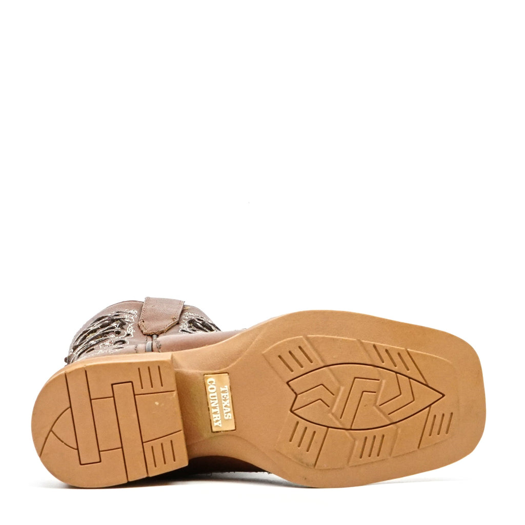 Tan & Crystals Girls Boots - Slip-Resistant Soles - Square Toe - Gomez Western Wear