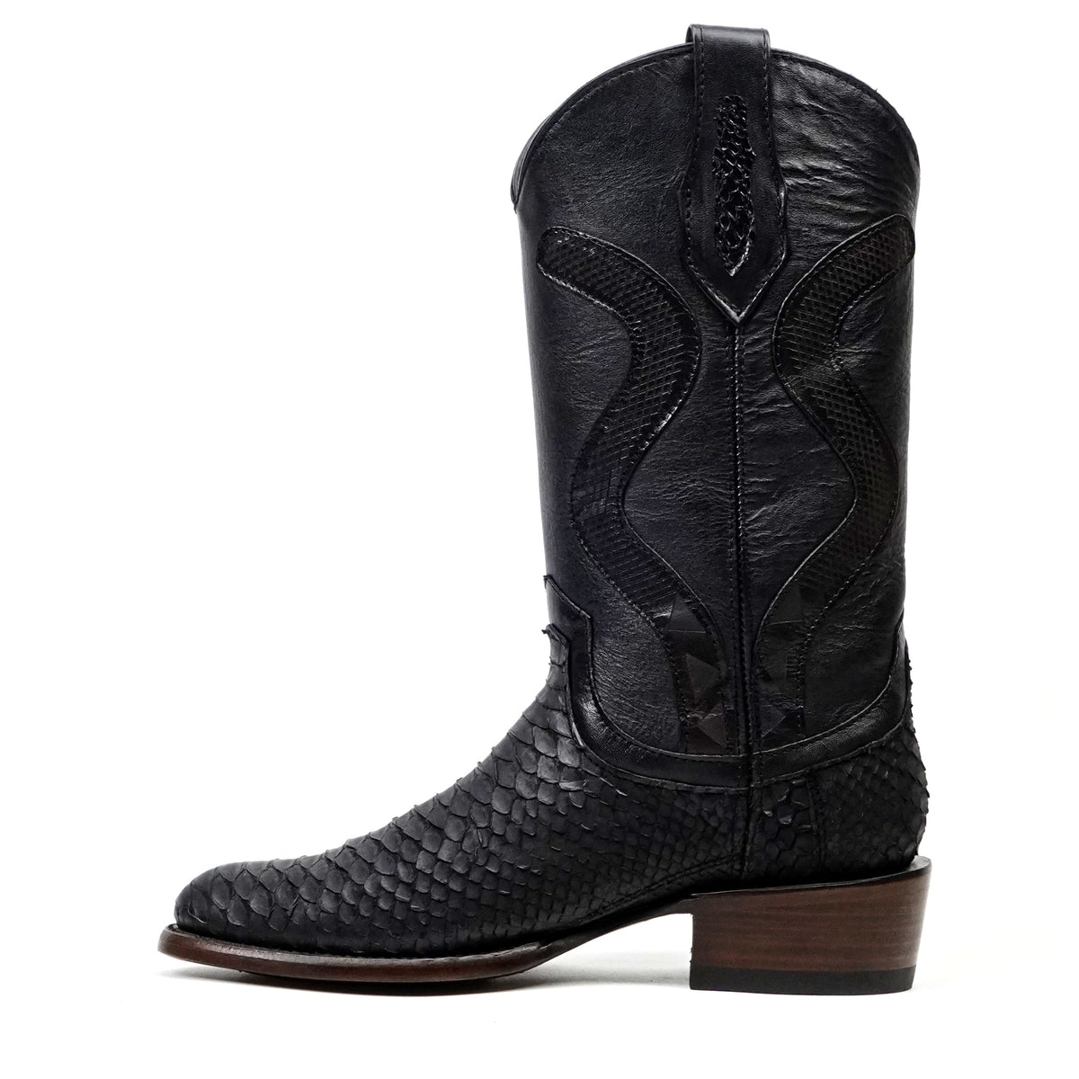 Tanner Platinum Python Boots - Matte Black - Roper Toe
