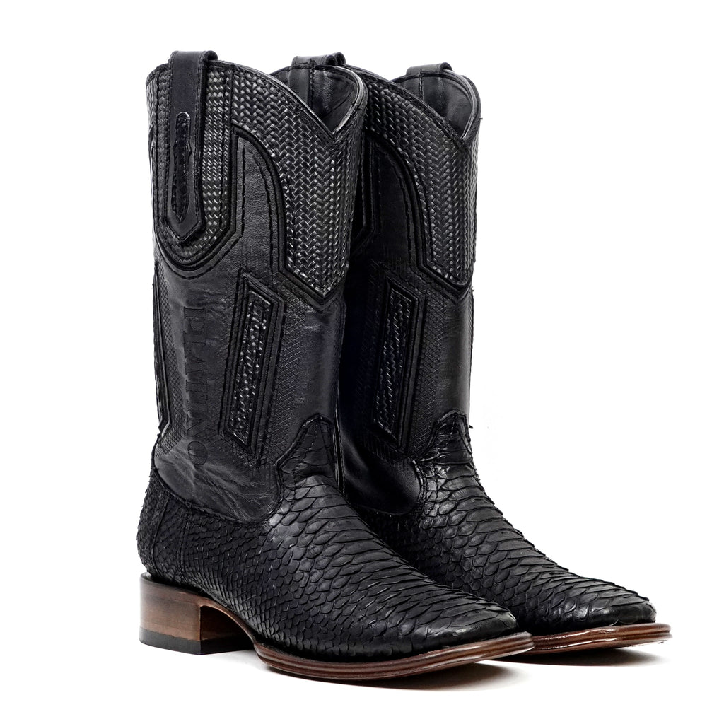 Tanner Platinum Python Boots - Matte Black - Square Toe - Gomez Western Wear