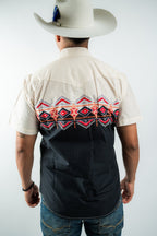 Texas Country - Beige & Black Aztec Western Short Sleeve Shirt (PS100S/T #1150) - Gomez Western Wear
