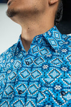 Texas Country - Blue Aztec Pearl Snap Long Sleeve Shirt (PS100L/T #173) - Gomez Western Wear