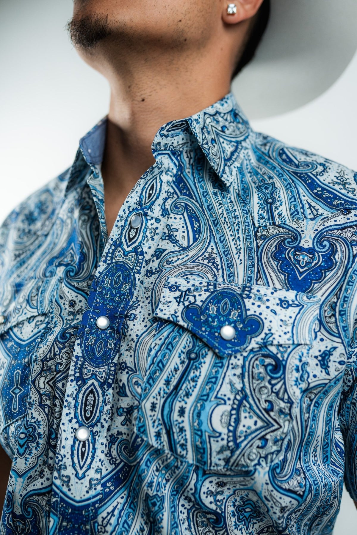 Texas Country - Blue Floral Pearl Snap Short Sleeve Shirt (PS100S/T #1111) - Gomez Western Wear