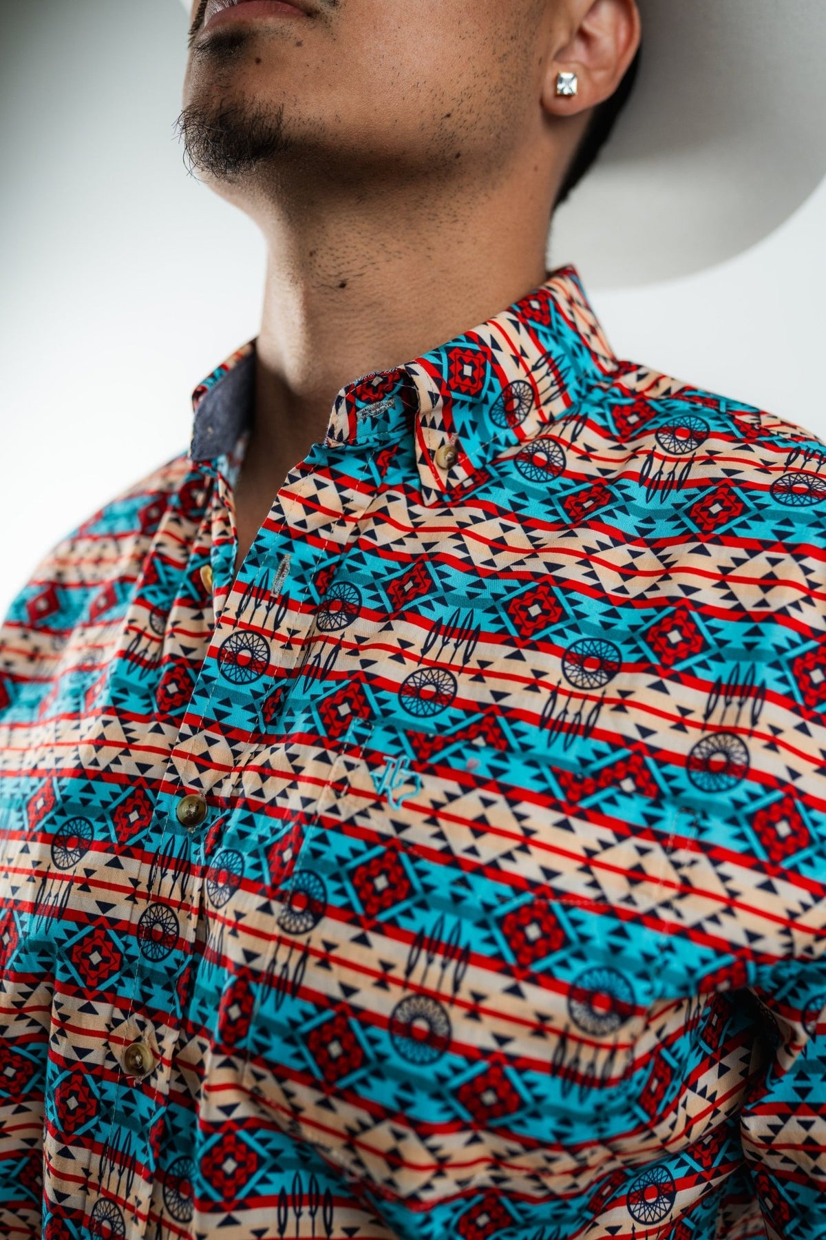 Texas Country - Blue & Red Aztec Button-Down Long Sleeve Shirt (MOD 184) - Gomez Western Wear