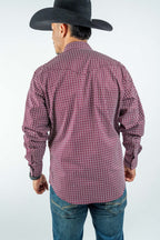 Texas Country - Burgundy Diamond Print Peal Snap Long Sleeve Shirt (PS100L/T #159) - Gomez Western Wear