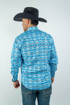 Texas Country - Light Blue Aztec Pearl Snap Long Sleeve Shirt (PS100L/T #1124) - Gomez Western Wear