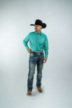 Texas Country - Turquoise Flowers Pearl Snap Long Sleeve Shirt (PS100L/T #1108) - Gomez Western Wear