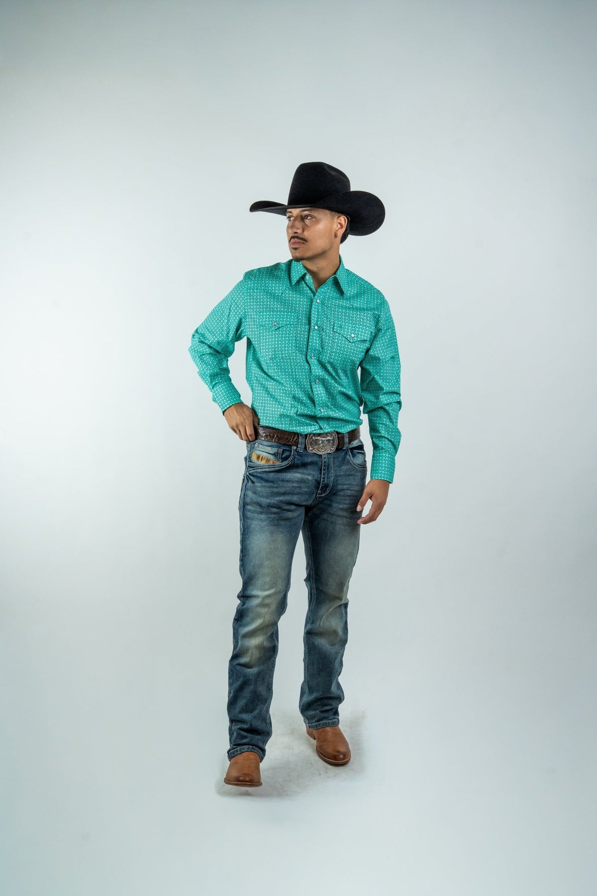 Texas Country - Turquoise Flowers Pearl Snap Long Sleeve Shirt (PS100L/T #1108) - Gomez Western Wear