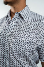 Texas Country - White Geometric Pearl Snap Short Sleeve Shirt (RT101S/T #1103) - Gomez Western Wear